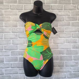Kate Spade Tie Bandeau One Piece Swimsuit Multicolo Green Floral XS NWT $148